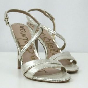 Sam Edelman Women Shoes Alisandra Stiletto Leather Metallic Gold Sz 8.5